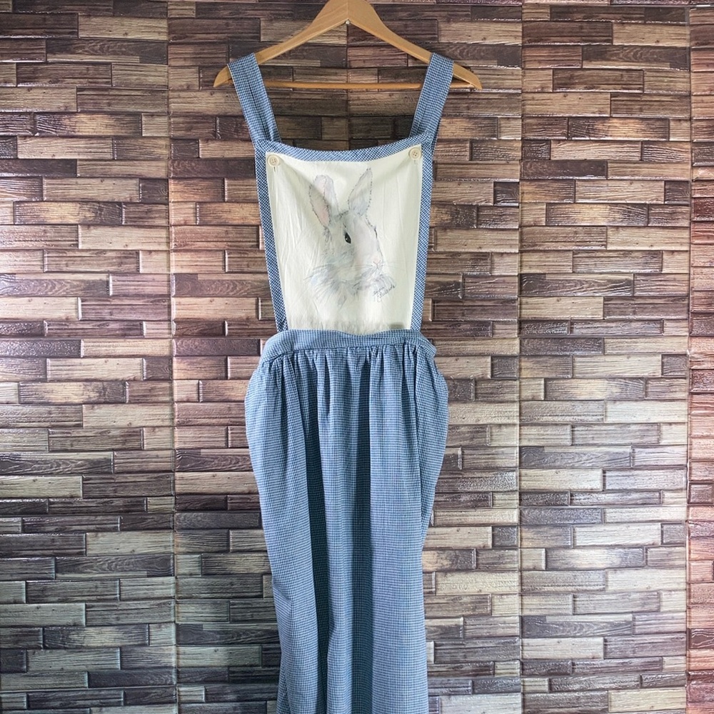 Vintage Hand Painted Rabbit Large Overall Dress Cotton